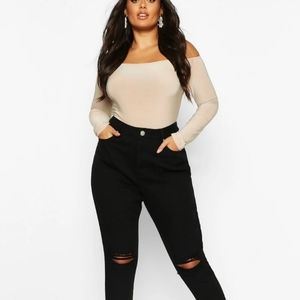 Plus High Waist Rip Knee  Jeans